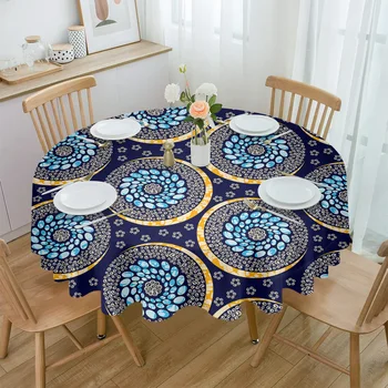 Светло-голубая водонепроницаемая скатерть в виде полумесяца со спиральным цветком, украшение стола, Круглая крышка стола для кухни, свадьбы, домашней столовой