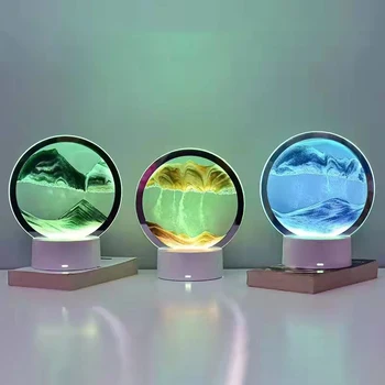 Светодиодный кольцевой светильник 3D Картина с зыбучими песками Ночник USB Питание Новинка Природный Пейзаж Прикроватные настольные лампы Праздничные Подарки на День Рождения