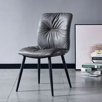 Скандинавский легкий роскошный обеденный стул с мягкой сумкой, домашний ресторан, кафе, кожаная дизайнерская итальянская удобная мебель, серое кресло