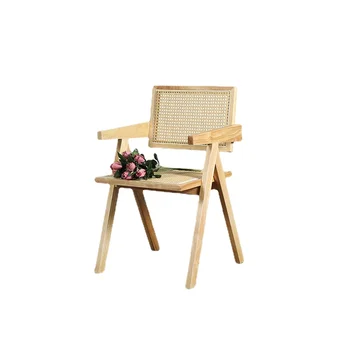 Скандинавский Ротанговый стул из массива дерева, Винтажная Домашняя Спинка, Подлокотник, Ротанговый стул B & B Для отдыха, Ротанговый стул