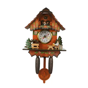 Старинные деревянные настенные часы с будильником в виде птицы Home Art Decor 006