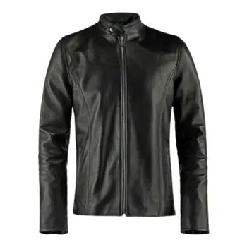 Стильная приталенная куртка из натуральной кожи для мотоцикла из овечьей кожи, черная байкерская кожа, чистый цвет