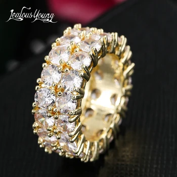 Супер Сверкающий Золотой цвет, полный кубический цирконий, круглые кольца с покрытием CZ, обручальные кольца, ювелирные изделия для женщин