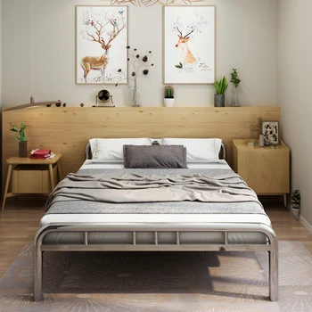 Утолщенная кровать из нержавеющей стали 304 1.51.8 м односпальная двуспальная кровать современная простая спальня комната для аренды железной двуспальной кровати