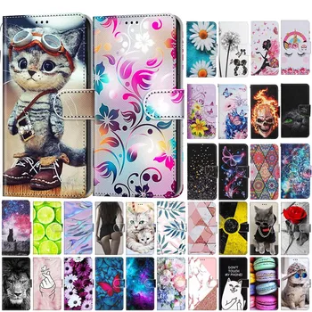 Флип Чехол Для Телефона Samsung Galaxy S8 S9 S10E S10 Plus Cute Cat С Цветочной Росписью Кошелек Кожаный Держатель Для Карт Задняя Крышка Etui