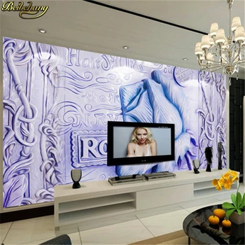 фотообои beibehang на заказ рулон обоев с тиснением современный минималистичный фон для телевизора в гостиной фиолетовые розы