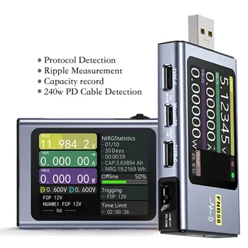 Цифровой Вольтметр FNIRSI-FNB58, Амперметр, USB-тестер, TYPE-C, Быстрое Обнаружение заряда, Измерение емкости Триггера, Измерение пульсаций