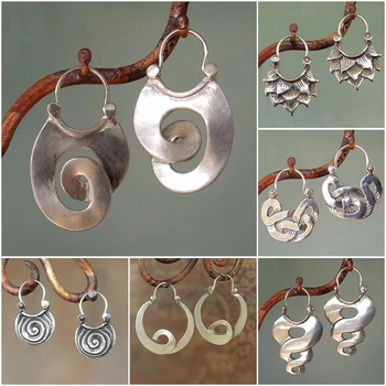Цыганские металлические серьги-кольца с завитками для женщин, ювелирные изделия, Племенной Серебряный цвет, Полая спиральная обмотка, висячие серьги-моталки