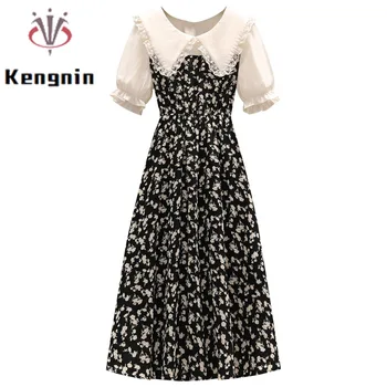 Черные платья в стиле пэчворк с цветочным принтом на лето 2023, свободные, Плюс Размер 4XL, женские платья, Женский халат во французском стиле, одежда KE3450